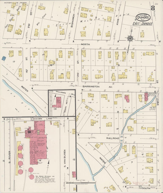 Sanborn Fire Insurance Map from Dundee, Kane County, Illinois (1922), Sheet #0008 - Historic Sanborn Fire Insurance Map Print, vintage old map wall art, antique decor, genealogy gift, Illinois Illinois map