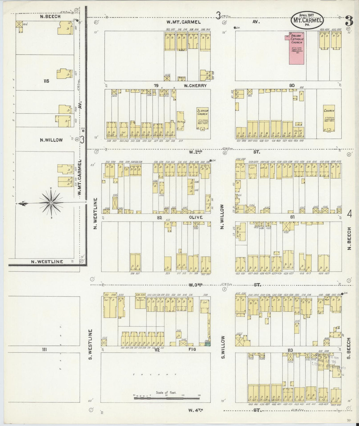 Sanborn Fire Insurance Map from Mount Carmel, Northumberland County, Pennsylvania (1907), Sheet #0003 - Historic Sanborn Fire Insurance Map Print, vintage old map wall art, antique decor, genealogy gift, Pennsylvania Pennsylvania map