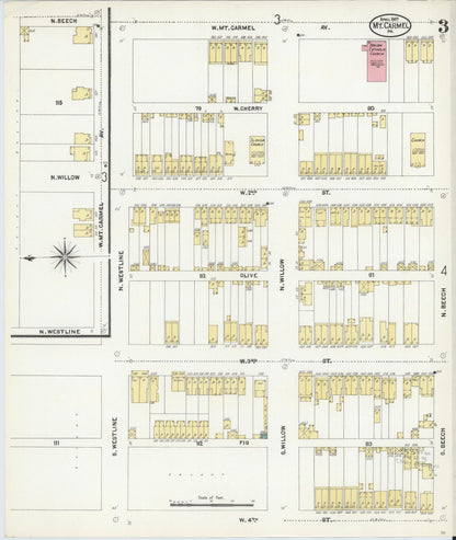 Sanborn Fire Insurance Map from Mount Carmel, Northumberland County, Pennsylvania (1907), Sheet #0003 - Historic Sanborn Fire Insurance Map Print, vintage old map wall art, antique decor, genealogy gift, Pennsylvania Pennsylvania map