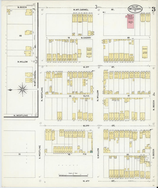 Sanborn Fire Insurance Map from Mount Carmel, Northumberland County, Pennsylvania (1907), Sheet #0003 - Historic Sanborn Fire Insurance Map Print, vintage old map wall art, antique decor, genealogy gift, Pennsylvania Pennsylvania map
