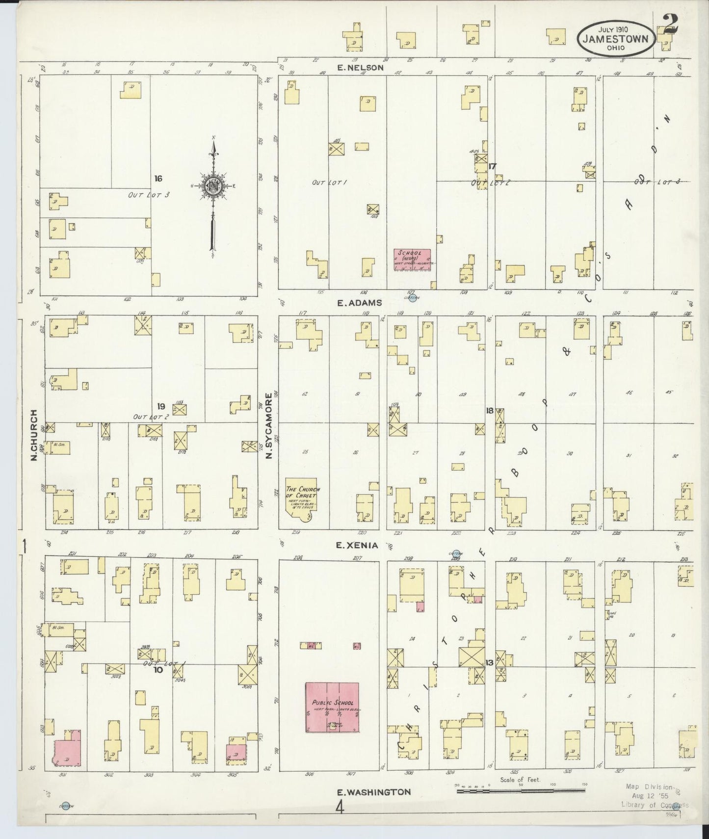 Sanborn Fire Insurance Map from Jamestown, Greene County, Ohio (1910), Sheet #0002 - Historic Sanborn Fire Insurance Map Print, vintage old map wall art, antique decor, genealogy gift, Ohio Ohio map