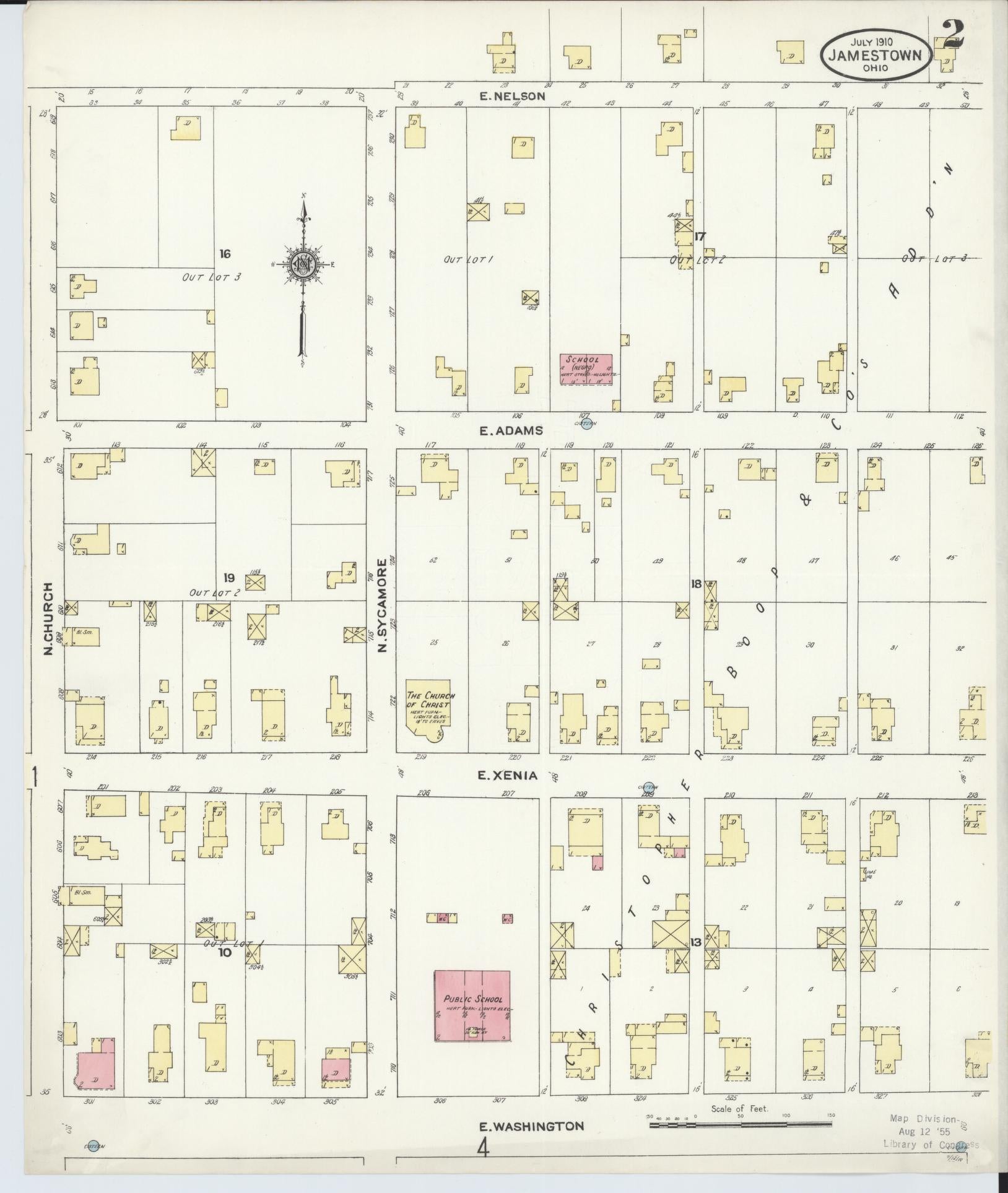 Sanborn Fire Insurance Map from Jamestown, Greene County, Ohio (1910), Sheet #0002 - Historic Sanborn Fire Insurance Map Print, vintage old map wall art, antique decor, genealogy gift, Ohio Ohio map