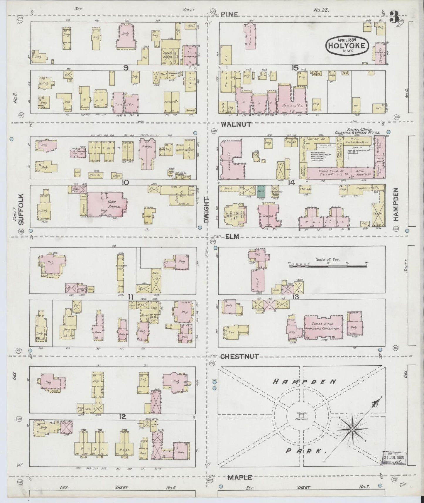 Sanborn Fire Insurance Map from Holyoke, Hampden County, Massachusetts (1889), Sheet #0003 - Complete Map Set gallery image, historic Sanborn map, vintage wall art, Massachusetts Massachusetts