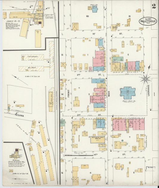 Sanborn Fire Insurance Map from Hallettsville, Lavaca County, Texas (1900), Sheet #0002 - Historic Sanborn Fire Insurance Map Print, vintage old map wall art, antique decor, genealogy gift, Texas Texas map