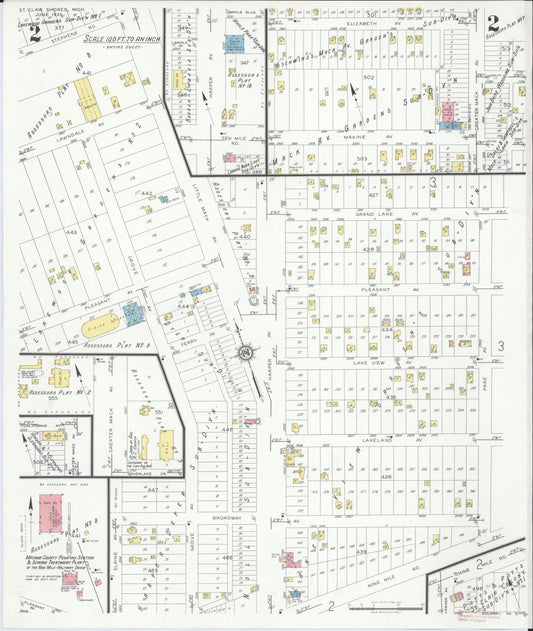Sanborn Fire Insurance Map from Saint Clair Shores, Macomb County, Michigan (1933), Sheet #0002 - Historic Sanborn Fire Insurance Map Print, vintage old map wall art, antique decor, genealogy gift, Michigan Michigan map