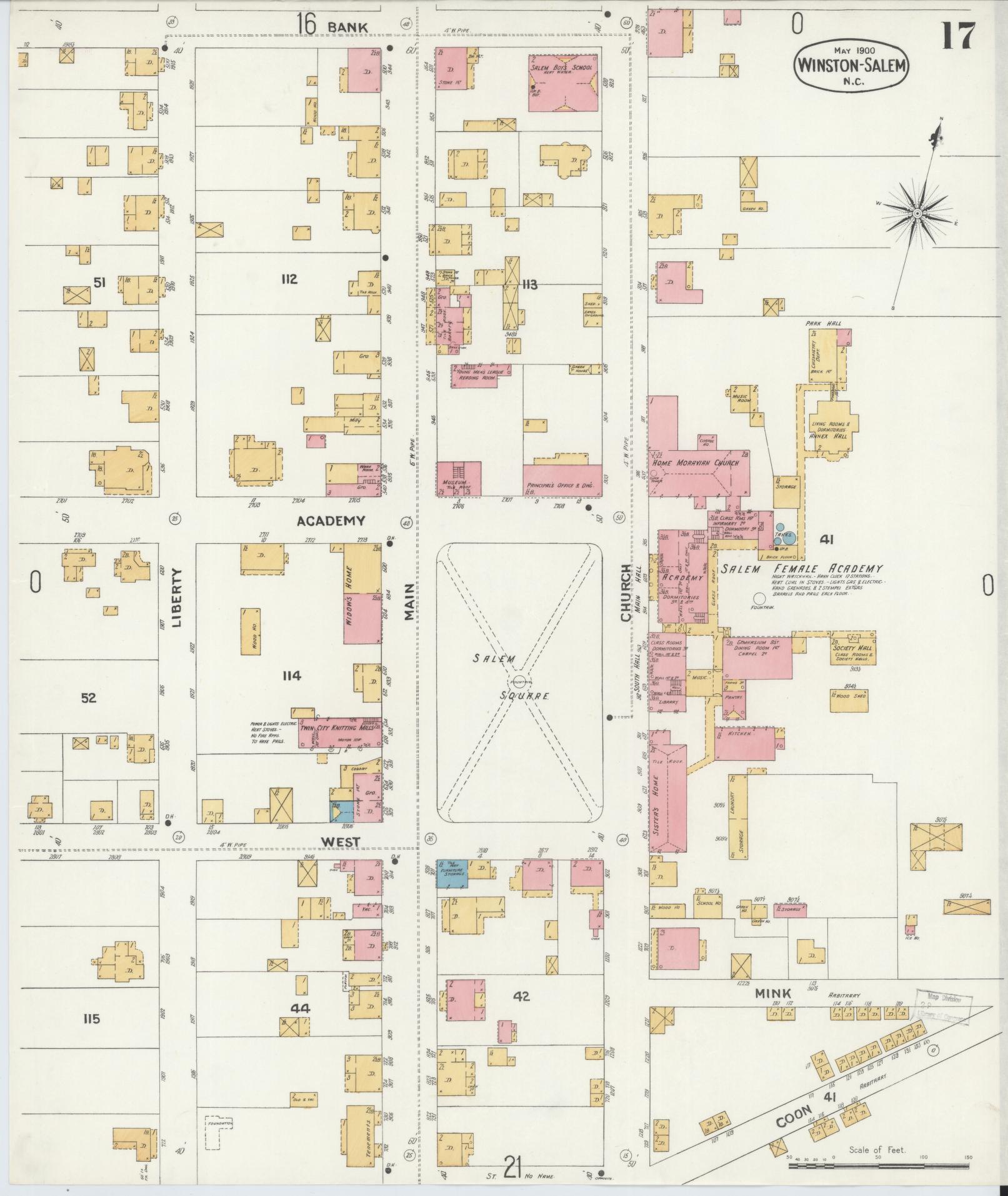 Sanborn Fire Insurance Map from Winston-Salem, Forsyth County, North Carolina (1900), Sheet #0017 - Complete Map Set gallery image, historic Sanborn map, vintage wall art, North Carolina North Carolina