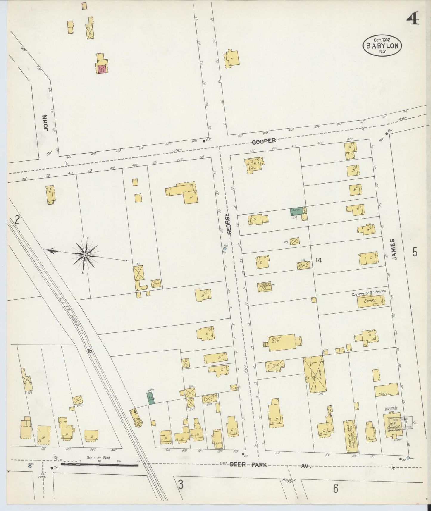 Sanborn Fire Insurance Map from Babylon, Suffolk County, New York (1902), Sheet #0004 - Historic Sanborn Fire Insurance Map Print, vintage old map wall art, antique decor, genealogy gift, New York New York map