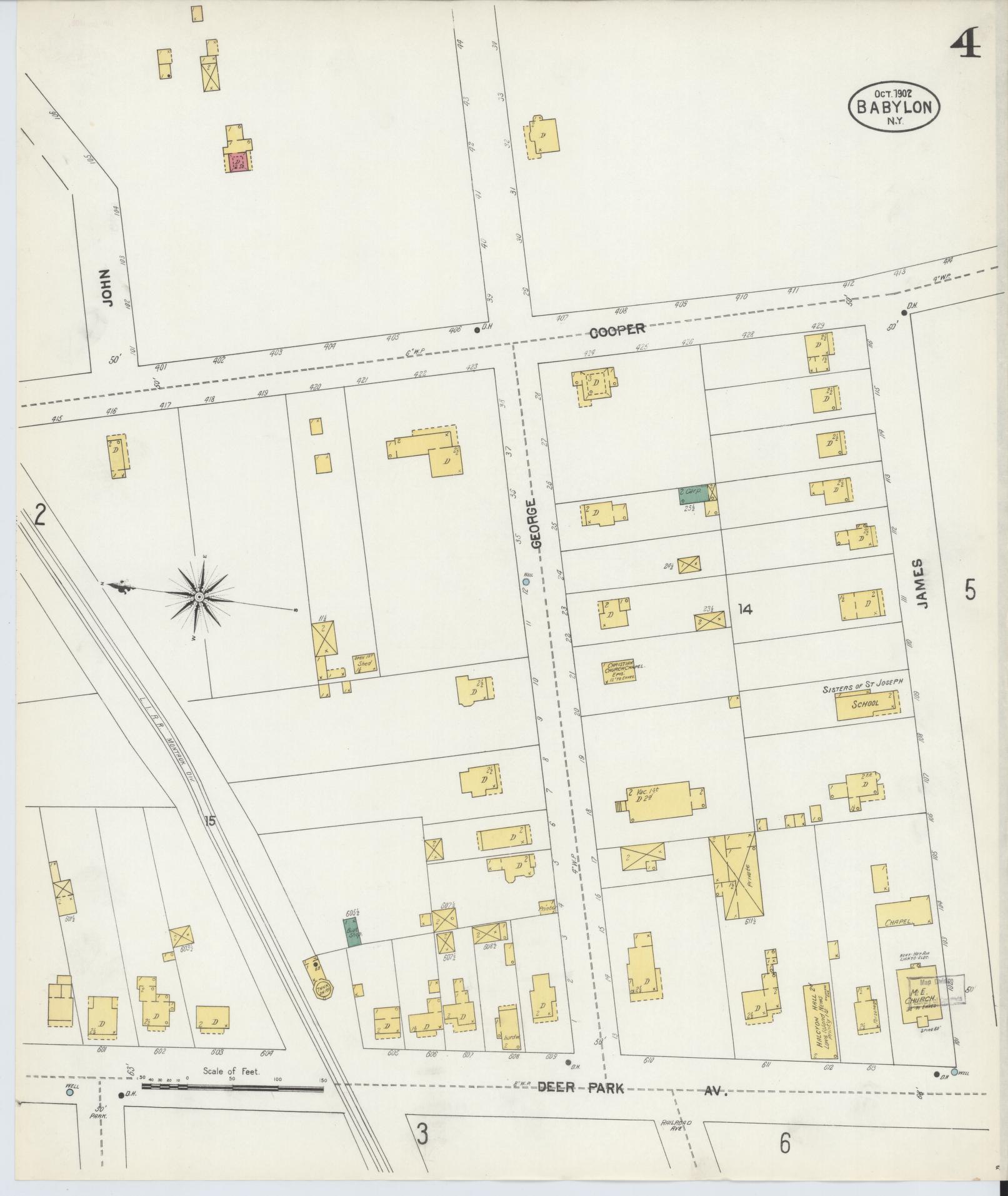 Sanborn Fire Insurance Map from Babylon, Suffolk County, New York (1902), Sheet #0004 - Historic Sanborn Fire Insurance Map Print, vintage old map wall art, antique decor, genealogy gift, New York New York map
