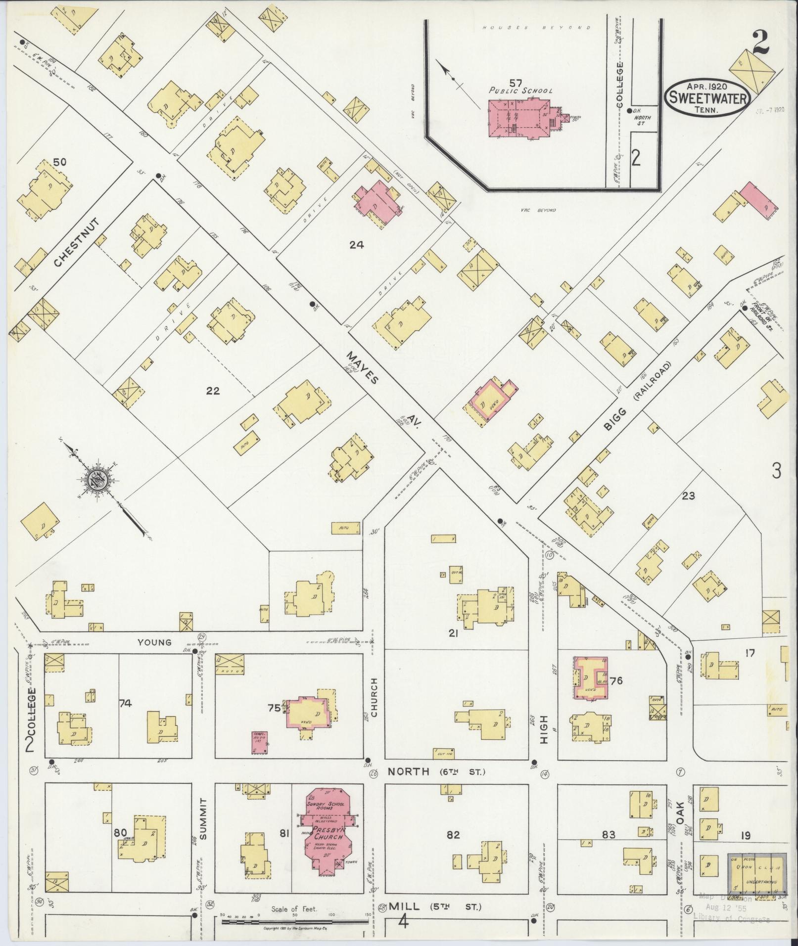 Sanborn Fire Insurance Map from Sweetwater, Monroe County, Tennessee (1920), Sheet #0002 - Complete Map Set gallery image, historic Sanborn map, vintage wall art, Tennessee Tennessee