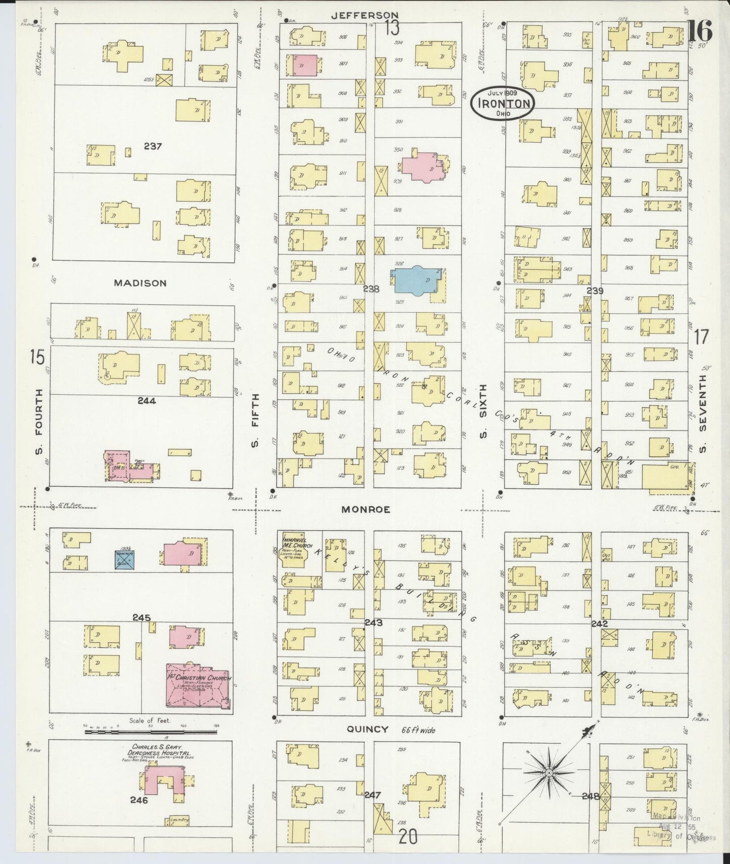 Sanborn Fire Insurance Map from Ironton, Lawrence County, Ohio (1909), Sheet #0016 - Historic Sanborn Fire Insurance Map Print, vintage old map wall art, antique decor, genealogy gift, Ohio Ohio map