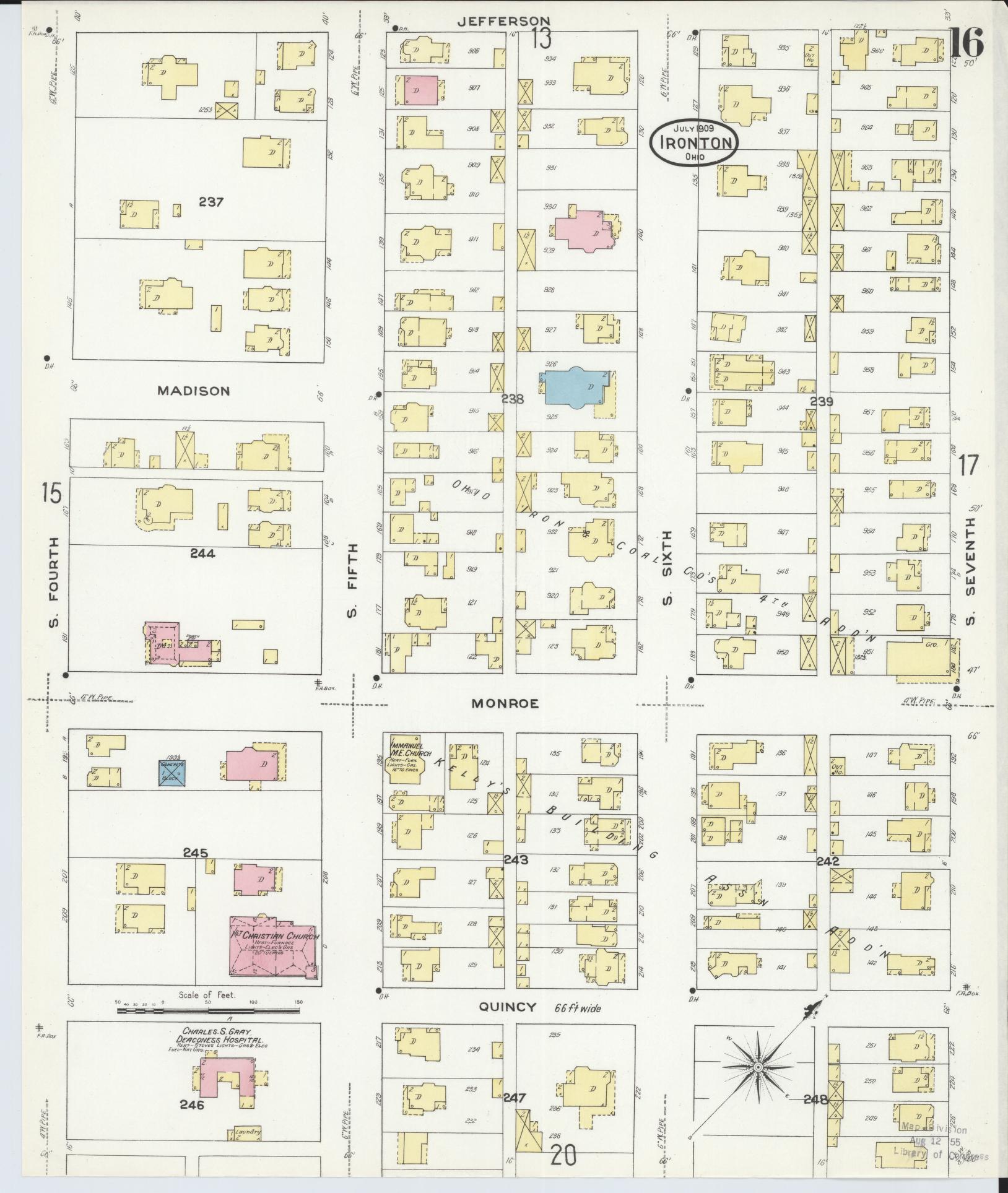 Sanborn Fire Insurance Map from Ironton, Lawrence County, Ohio (1909), Sheet #0016 - Historic Sanborn Fire Insurance Map Print, vintage old map wall art, antique decor, genealogy gift, Ohio Ohio map