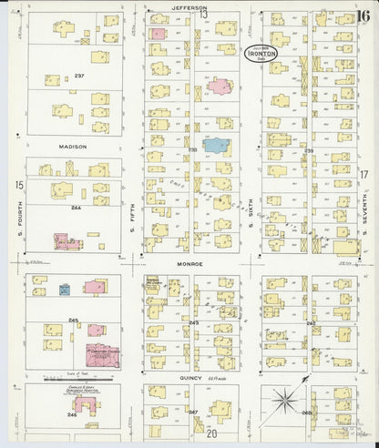 Sanborn Fire Insurance Map from Ironton, Lawrence County, Ohio (1909), Sheet #0016 - Historic Sanborn Fire Insurance Map Print, vintage old map wall art, antique decor, genealogy gift, Ohio Ohio map