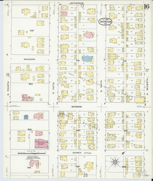 Sanborn Fire Insurance Map from Ironton, Lawrence County, Ohio (1909), Sheet #0016 - Historic Sanborn Fire Insurance Map Print, vintage old map wall art, antique decor, genealogy gift, Ohio Ohio map