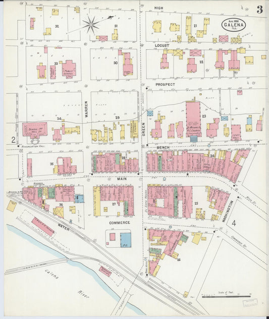 Sanborn Fire Insurance Map from Galena, Jo Daviess County, Illinois (1898), Sheet #0003 - Historic Sanborn Fire Insurance Map Print, vintage old map wall art, antique decor, genealogy gift, Illinois Illinois map