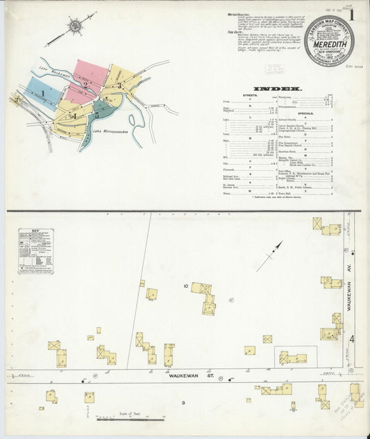 Sanborn Fire Insurance Map from Meredith, Belknap County, New Hampshire (1912), Sheet #0001 - Complete Map Set gallery image, historic Sanborn map, vintage wall art, New Hampshire New Hampshire