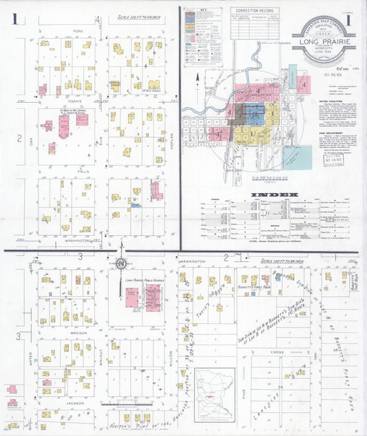 Sanborn Fire Insurance Map from Long Prairie, Todd County, Minnesota (1933), Sheet #0001 - Historic Sanborn Fire Insurance Map Print, vintage old map wall art, antique decor, genealogy gift, Minnesota Minnesota map