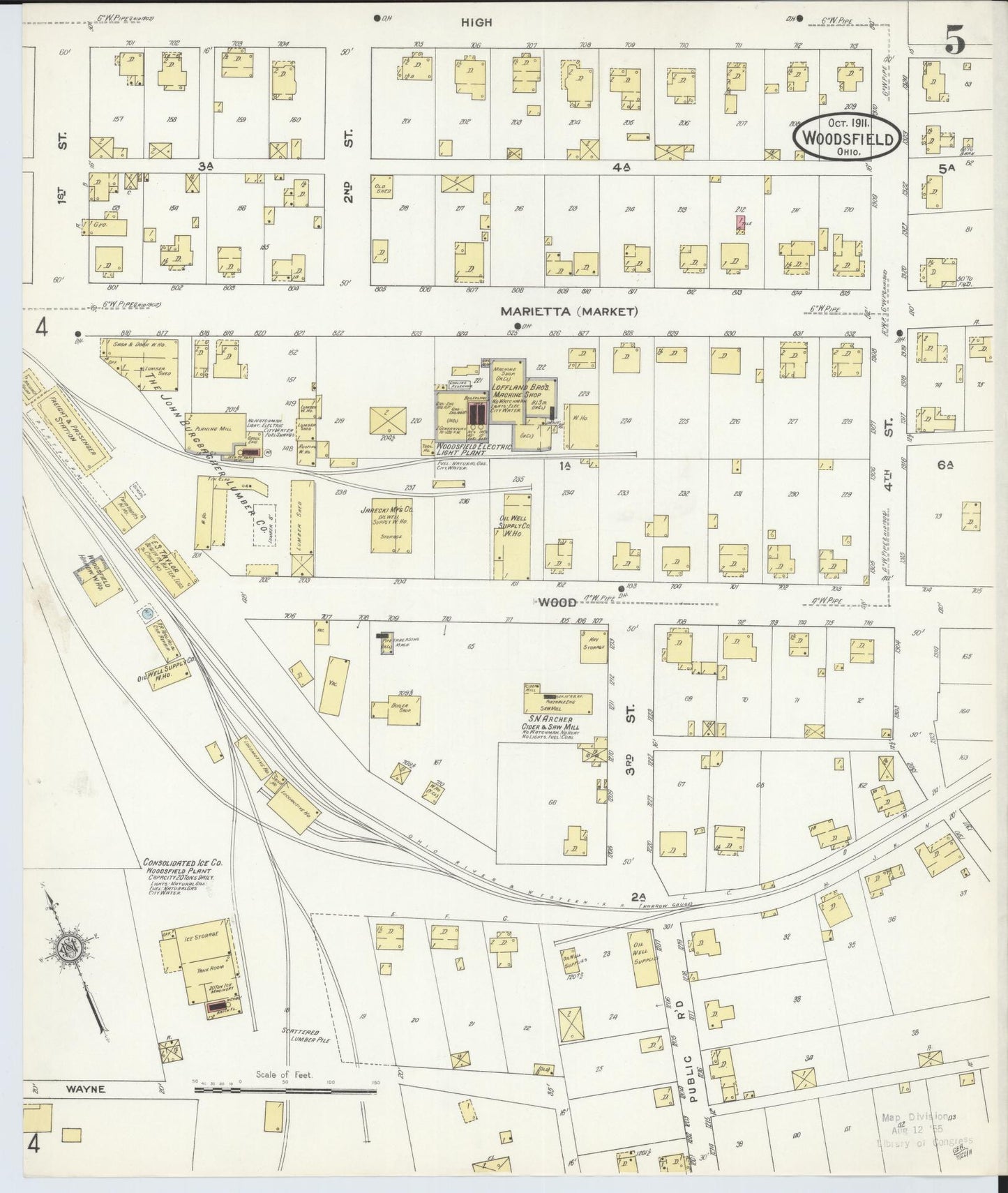 Sanborn Fire Insurance Map from Woodsfield, Monroe County, Ohio (1911), Sheet #0005 - Complete Map Set gallery image, historic Sanborn map, vintage wall art, Ohio Ohio