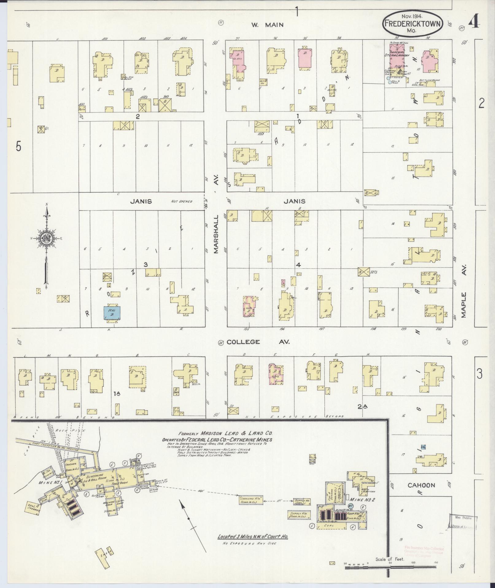 Sanborn Fire Insurance Map from Fredericktown, Madison County, Missouri (1914), Sheet #0004 - Complete Map Set gallery image, historic Sanborn map, vintage wall art, Missouri Missouri