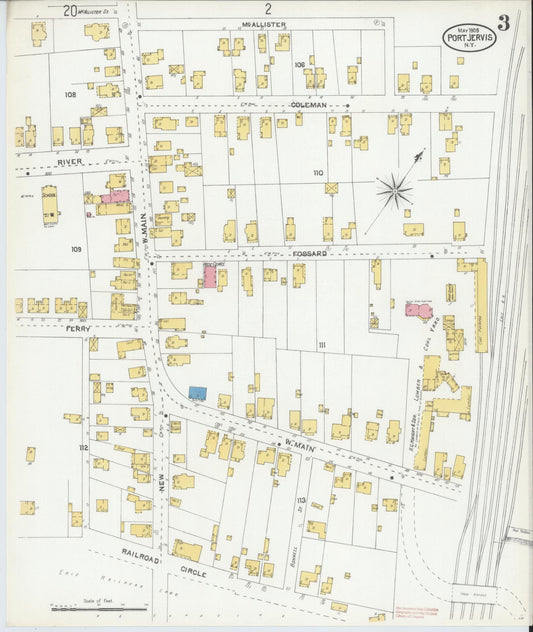 Sanborn Fire Insurance Map from Port Jervis, Orange County, New York (1905), Sheet #0003 - Historic Sanborn Fire Insurance Map Print, vintage old map wall art, antique decor, genealogy gift, New York New York map