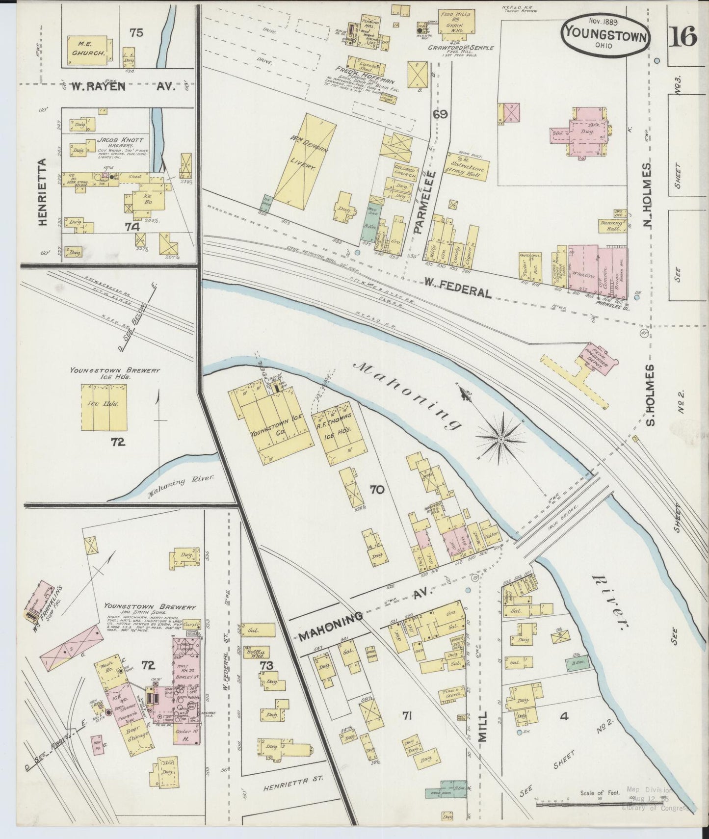 Sanborn Fire Insurance Map from Youngstown, Mahoning County, Ohio (1889), Sheet #0016 - Complete Map Set gallery image, historic Sanborn map, vintage wall art, Ohio Ohio