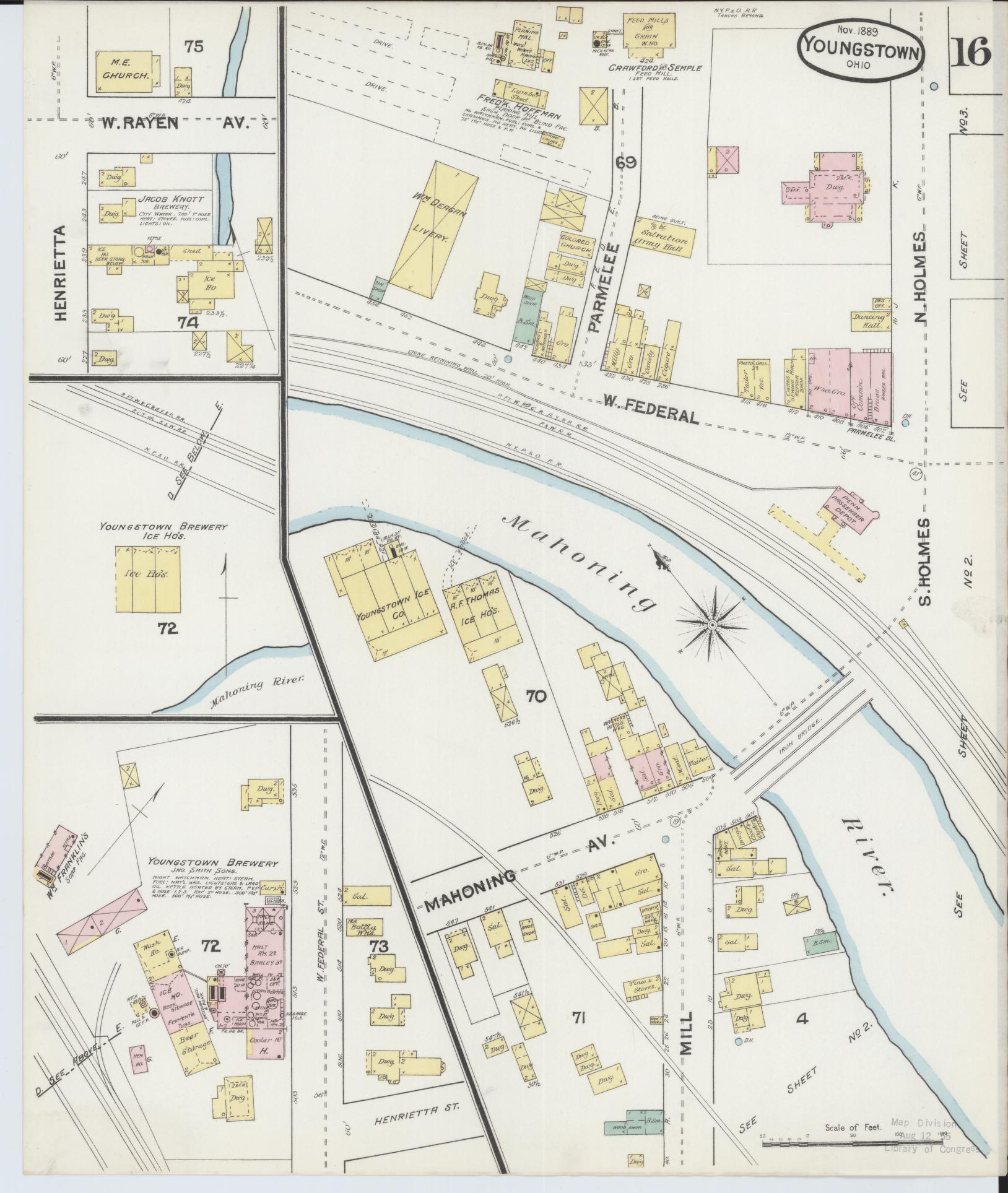 Sanborn Fire Insurance Map from Youngstown, Mahoning County, Ohio (1889), Sheet #0016 - Complete Map Set gallery image, historic Sanborn map, vintage wall art, Ohio Ohio