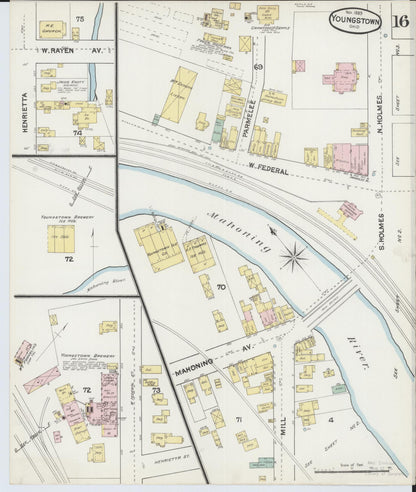 Sanborn Fire Insurance Map from Youngstown, Mahoning County, Ohio (1889), Sheet #0016 - Complete Map Set gallery image, historic Sanborn map, vintage wall art, Ohio Ohio