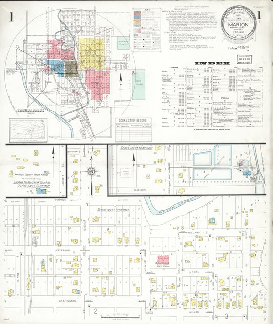 Sanborn Fire Insurance Map from Marion, Marion County, Kansas (1935), Sheet #0001 - Historic Sanborn Fire Insurance Map Print, vintage old map wall art, antique decor, genealogy gift, Kansas Kansas map