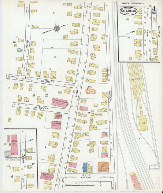 Sanborn Fire Insurance Map from Salamanca, Cattaraugus County, New York (1918), Sheet #0004 - Historic Sanborn Fire Insurance Map Print, vintage old map wall art, antique decor, genealogy gift, New York New York map