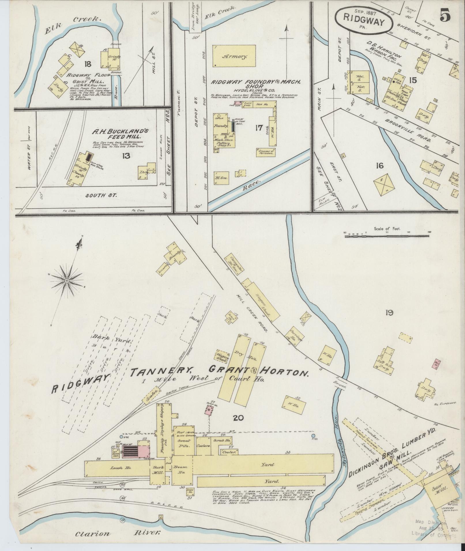 Sanborn Fire Insurance Map from Ridgway, Elk County, Pennsylvania (1887), Sheet #0005 - Historic Sanborn Fire Insurance Map Print, vintage old map wall art, antique decor, genealogy gift, Pennsylvania Pennsylvania map