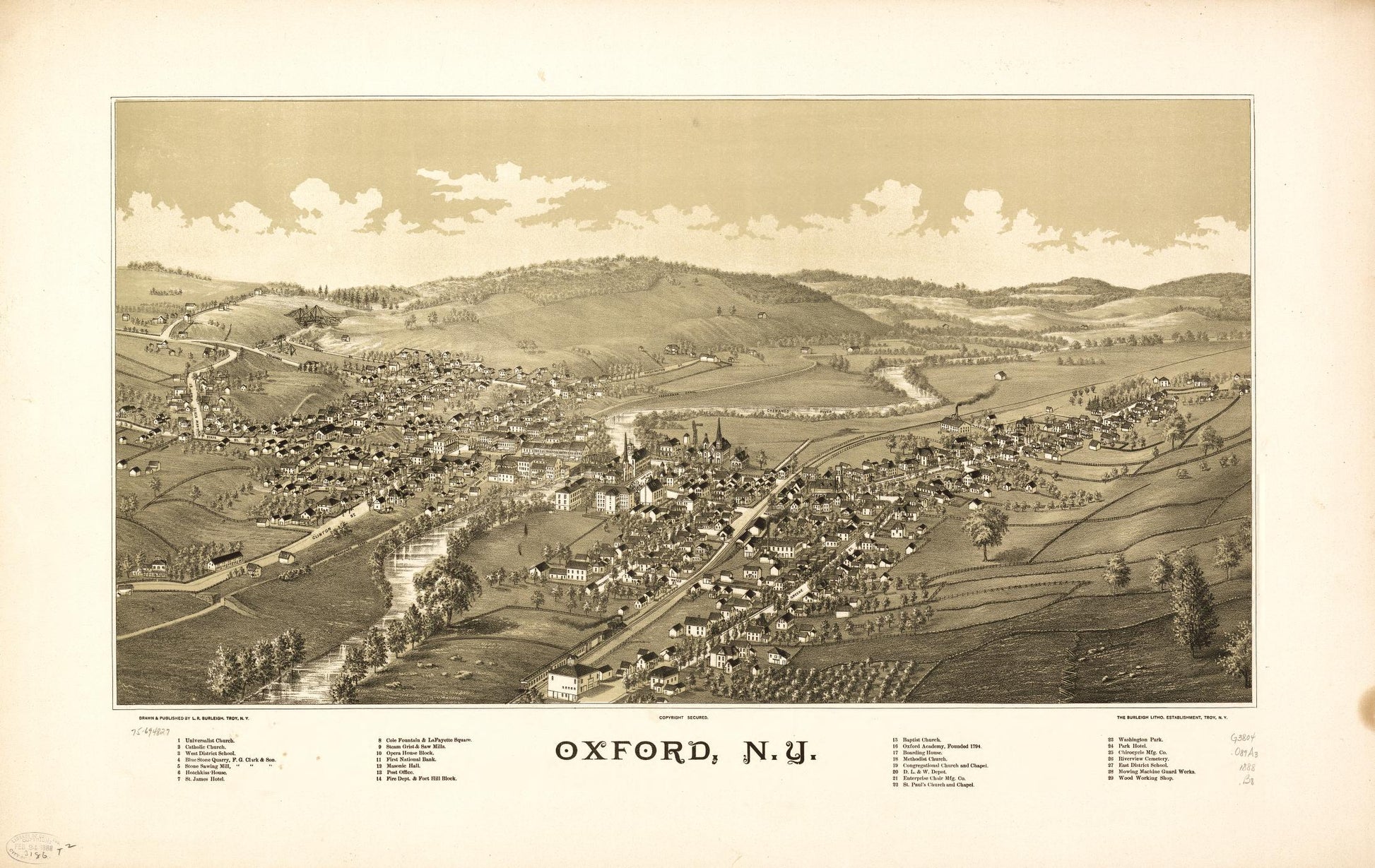 Oxford, N.Y. (1888) – Historic Bird’s-Eye View Panorama Print