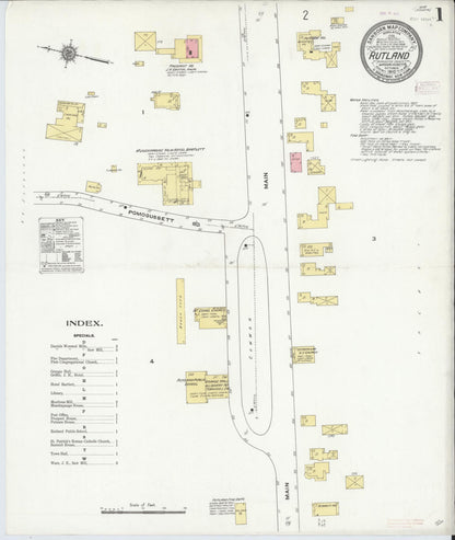 Sanborn Fire Insurance Map from Rutland, Worcester County, Massachusetts (1910), Sheet #0001 - Complete Map Set gallery image, historic Sanborn map, vintage wall art, Massachusetts Massachusetts