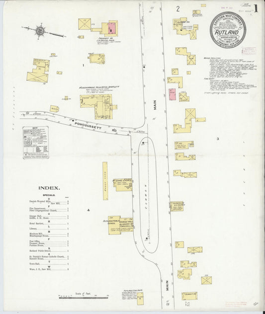 Sanborn Fire Insurance Map from Rutland, Worcester County, Massachusetts (1910), Sheet #0001 - Complete Map Set gallery image, historic Sanborn map, vintage wall art, Massachusetts Massachusetts