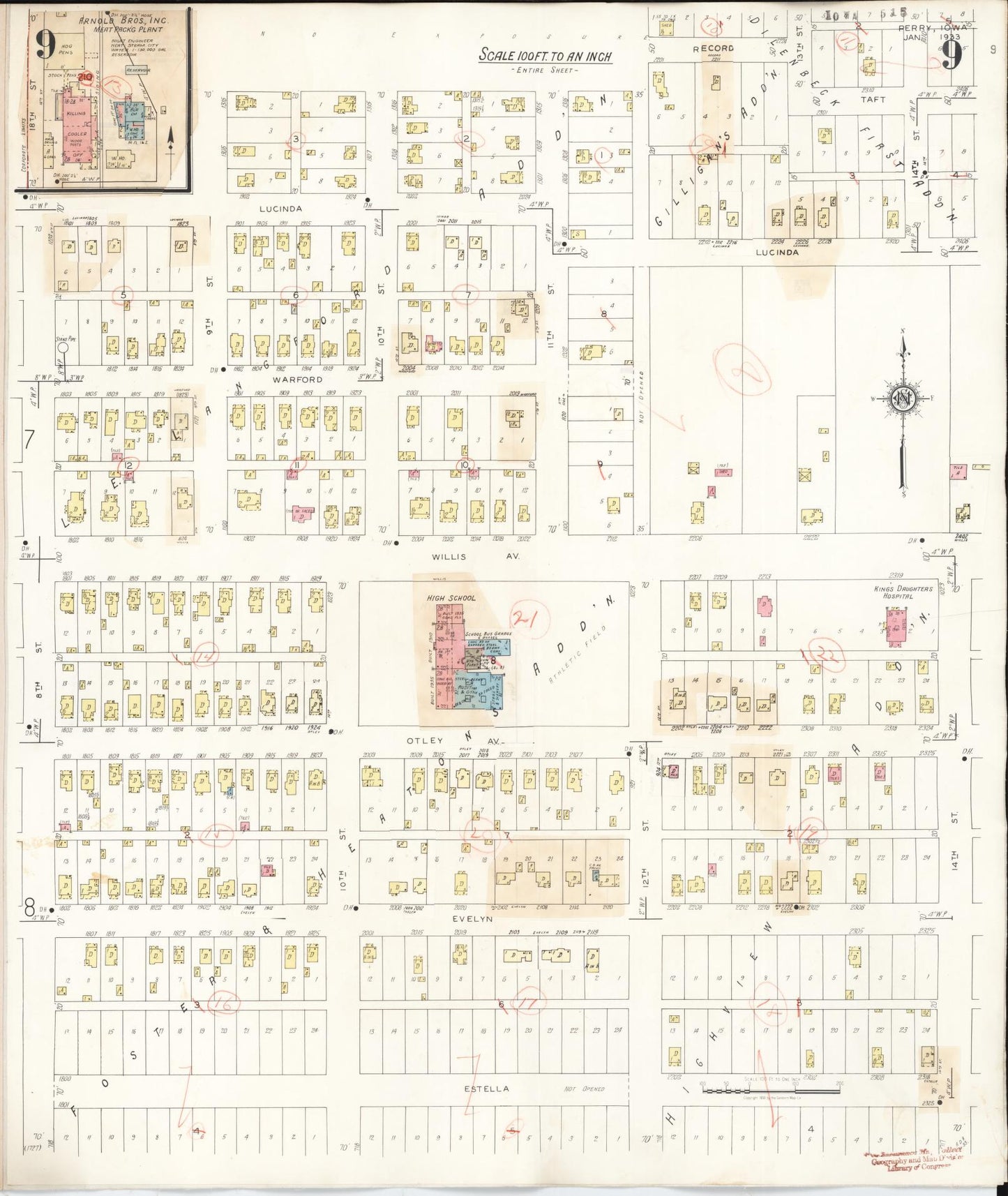 Sanborn Fire Insurance Map from Perry, Dallas County, Iowa (1947), Sheet #0009 - Historic Sanborn Fire Insurance Map Print, vintage old map wall art