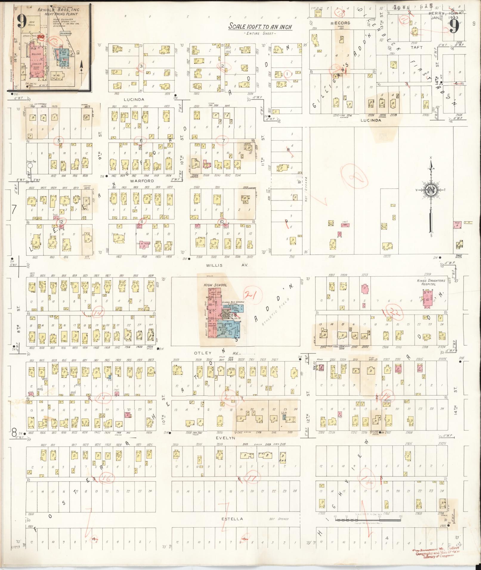 Sanborn Fire Insurance Map from Perry, Dallas County, Iowa (1947), Sheet #0009 - Historic Sanborn Fire Insurance Map Print, vintage old map wall art