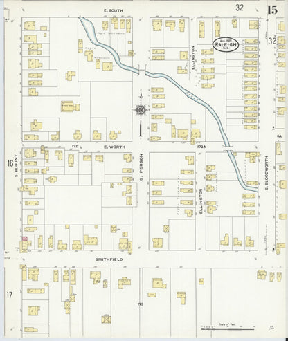 Sanborn Fire Insurance Map from Raleigh, Wake County, North Carolina (1909), Sheet #0015 - Complete Map Set gallery image, historic Sanborn map, vintage wall art, North Carolina North Carolina