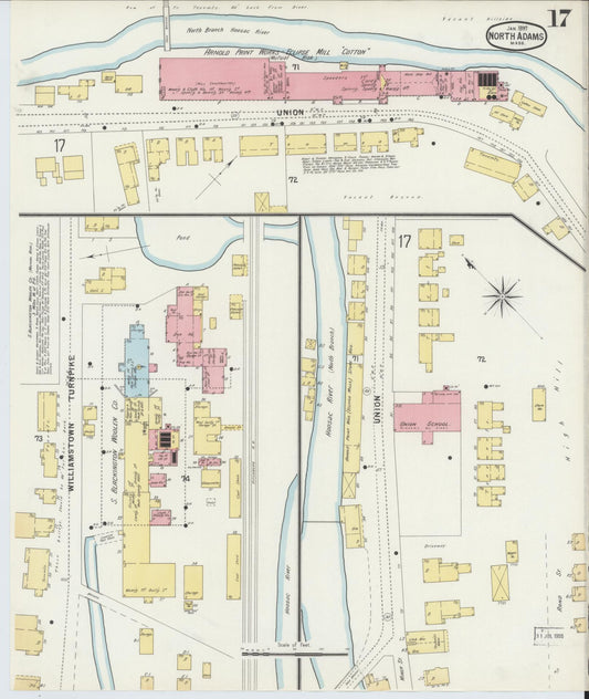 Sanborn Fire Insurance Map from North Adams, Berkshire County, Massachusetts (1897), Sheet #0017 - Historic Sanborn Fire Insurance Map Print, vintage old map wall art, antique decor, genealogy gift, Massachusetts Massachusetts map