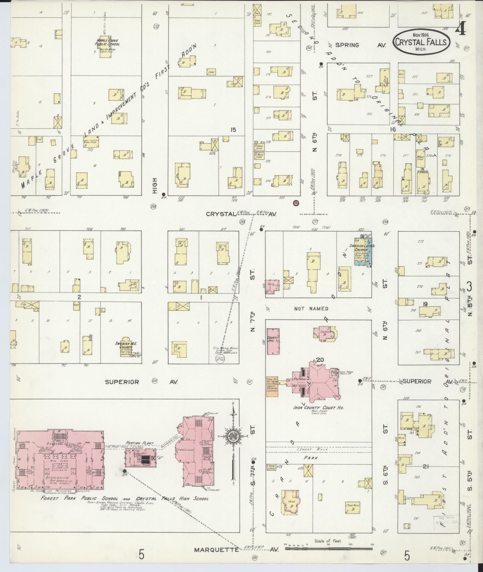 Sanborn Fire Insurance Map from Crystal Falls, Iron County, Michigan (1914), Sheet #0004 - Historic Sanborn Fire Insurance Map Print, vintage old map wall art, antique decor, genealogy gift, Michigan Michigan map