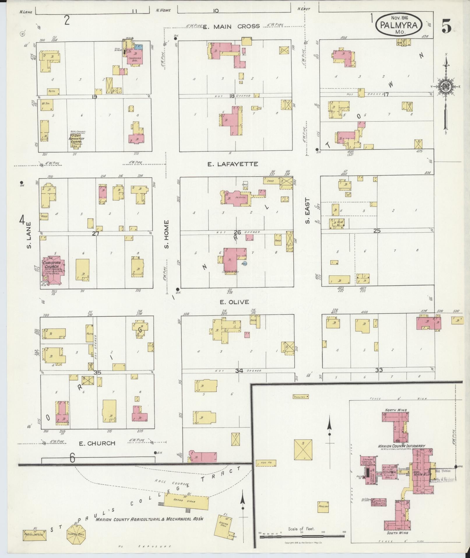 Sanborn Fire Insurance Map from Palmyra, Marion County, Missouri (1916), Sheet #0005 - Complete Map Set gallery image, historic Sanborn map, vintage wall art, Missouri Missouri