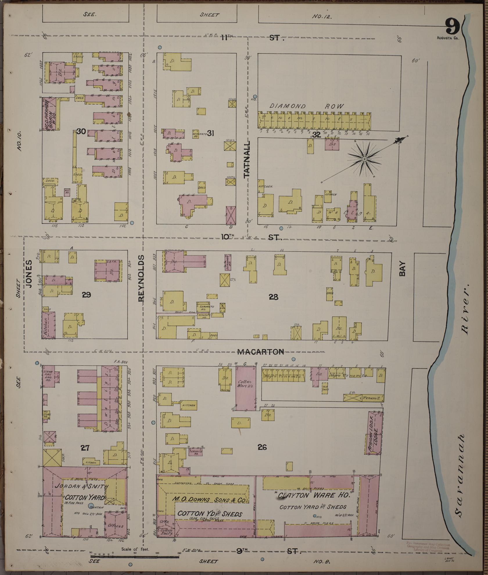 Sanborn Fire Insurance Map from Augusta, Richmond County, Georgia (1890), Sheet #0009 - Complete Map Set gallery image, historic Sanborn map, vintage wall art, Georgia Georgia