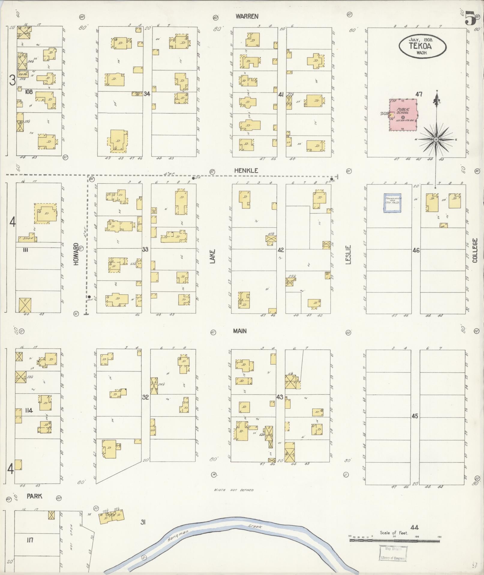 Sanborn Fire Insurance Map from Tekoa, Whitman County, Washington (1908), Sheet #0005 - Historic Sanborn Fire Insurance Map Print, vintage old map wall art, antique decor, genealogy gift, Washington Washington map