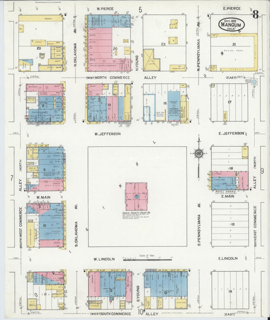 Sanborn Fire Insurance Map from Mangum, Greer County, Oklahoma (1916), Sheet #0008 - Historic Sanborn Fire Insurance Map Print, vintage old map wall art, antique decor, genealogy gift, Oklahoma Oklahoma map