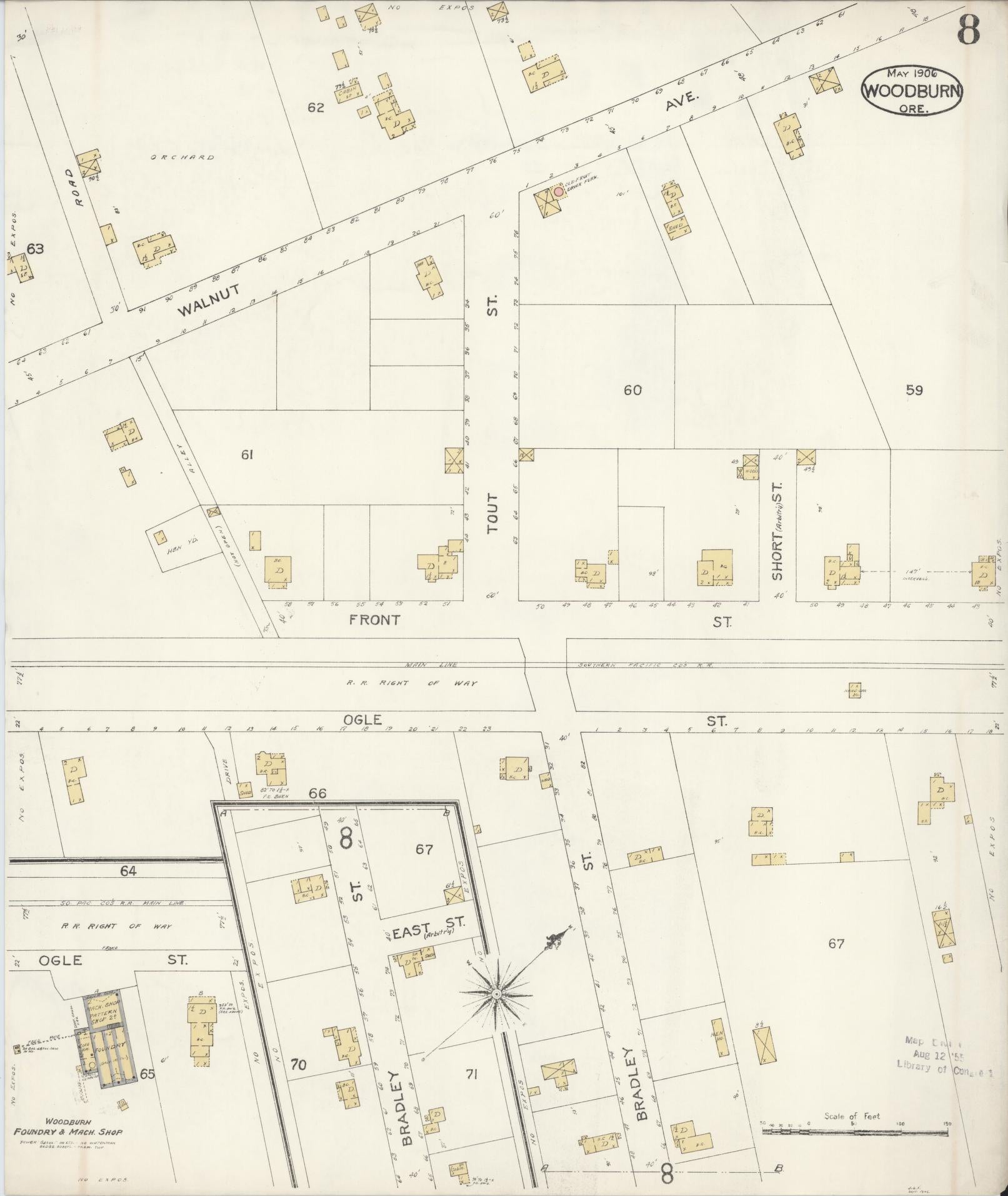 Sanborn Fire Insurance Map from Woodburn, Marion County, Oregon (1906), Sheet #0008 - Complete Map Set gallery image, historic Sanborn map, vintage wall art, Oregon Oregon