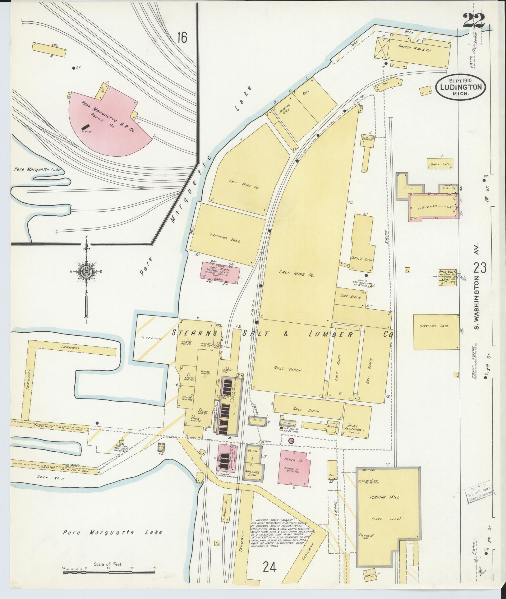 Sanborn Fire Insurance Map from Ludington, Mason County, Michigan (1910), Sheet #0022 - Complete Map Set gallery image, historic Sanborn map, vintage wall art, Michigan Michigan