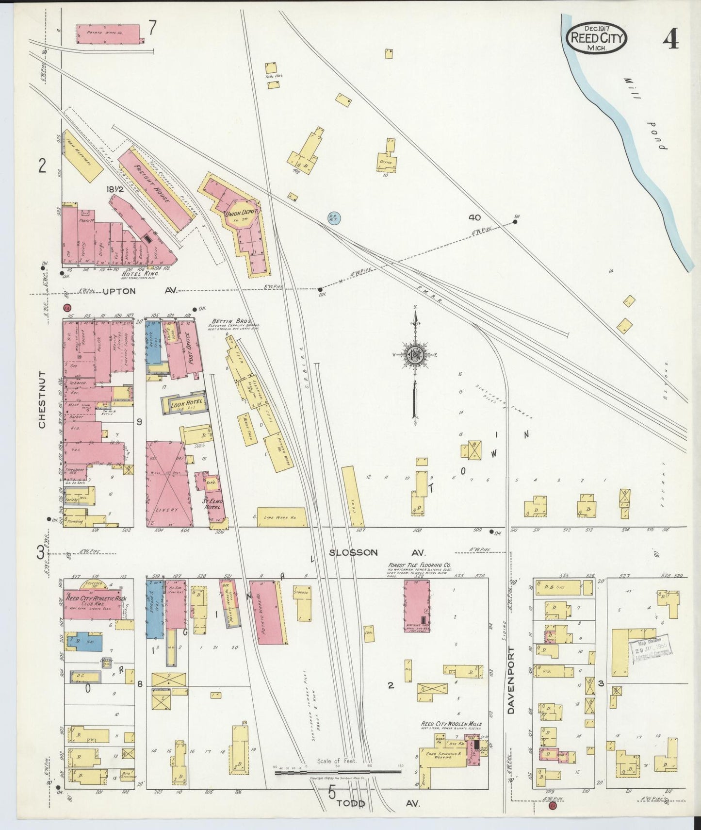 Sanborn Fire Insurance Map from Reed City, Osceola County, Michigan (1917), Sheet #0004 - Complete Map Set gallery image, historic Sanborn map, vintage wall art, Michigan Michigan