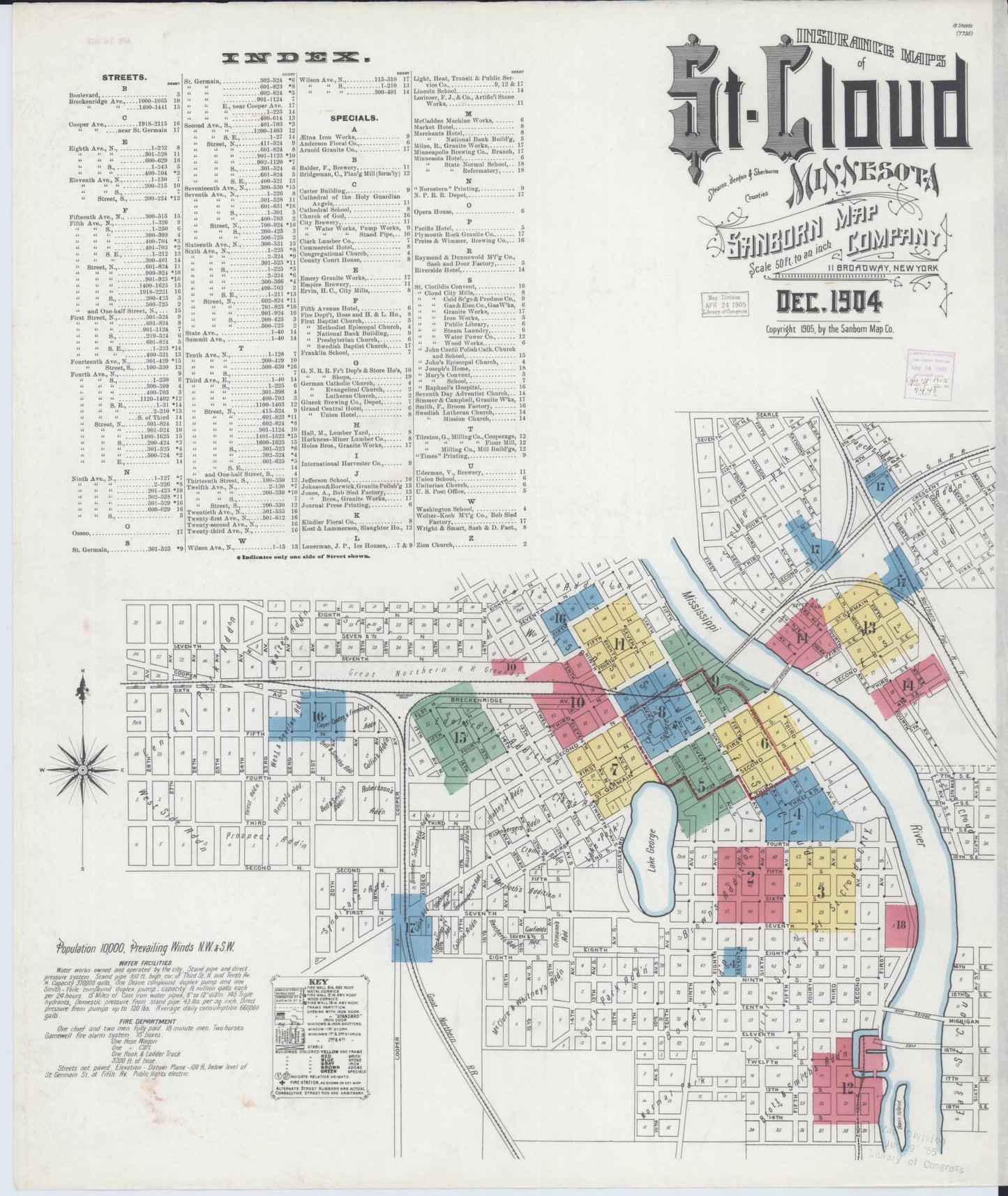 Sanborn Fire Insurance Map from Saint Cloud, Stearns, Benton, and Sherburne Counties, Minnesota (1904), Sheet #0001 - Complete Map Set gallery image, historic Sanborn map, vintage wall art, Minnesota Minnesota