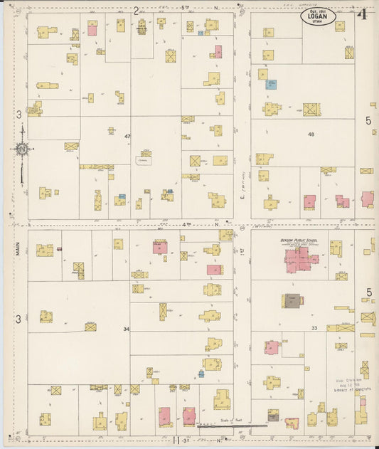 Sanborn Fire Insurance Map from Logan, Cache County, Utah (1911), Sheet #0004 - Historic Sanborn Fire Insurance Map Print, vintage old map wall art, antique decor, genealogy gift, Utah Utah map