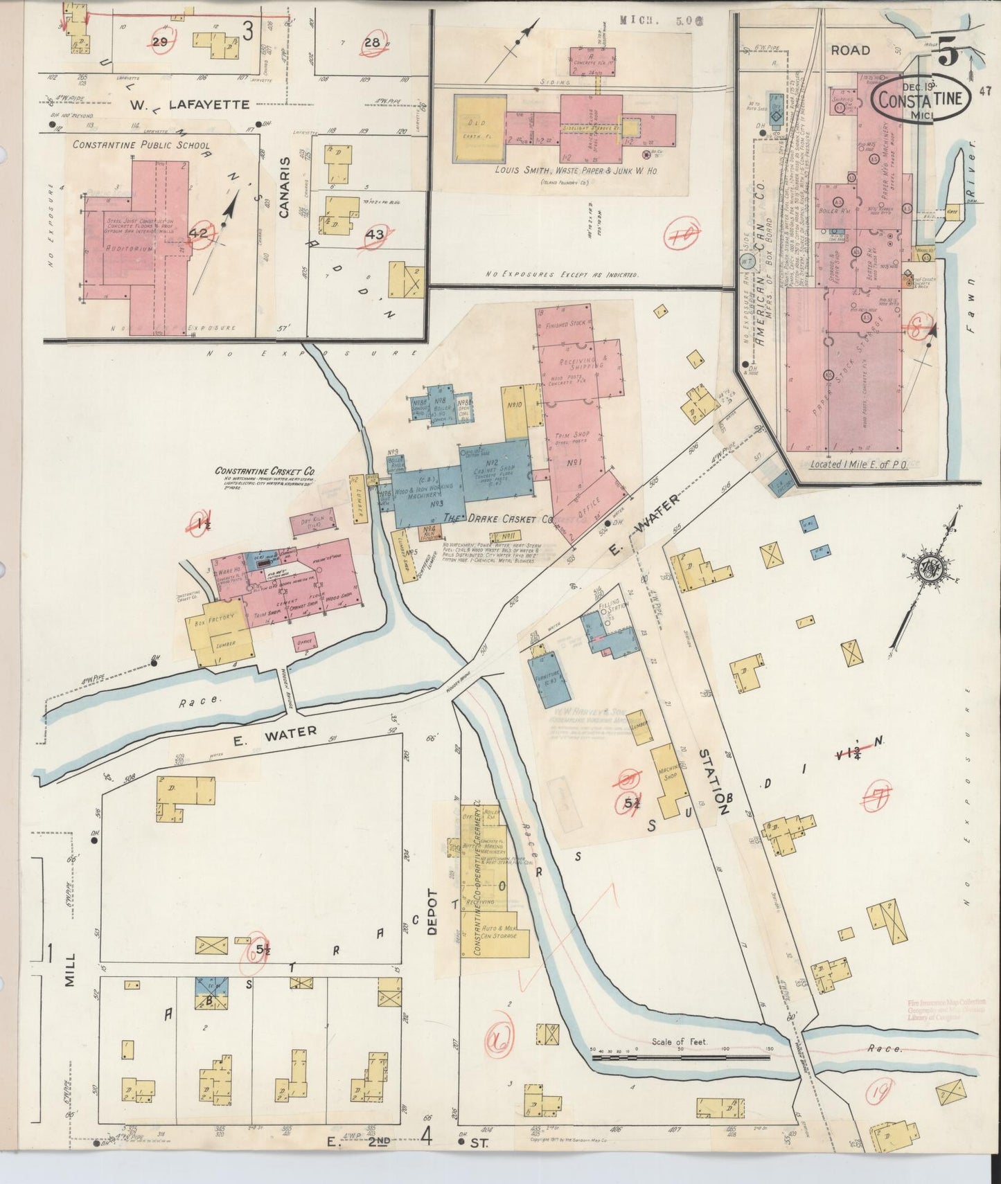 Sanborn Fire Insurance Map from Constantine, Saint Joseph County, Michigan (1932), Sheet #0005 - Complete Map Set gallery image, historic Sanborn map, vintage wall art, Michigan Michigan