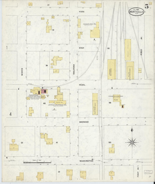 Sanborn Fire Insurance Map from Monticello, Jefferson County, Florida (1909), Sheet #0005 - Historic Sanborn Fire Insurance Map Print, vintage old map wall art, antique decor, genealogy gift, Florida Florida map
