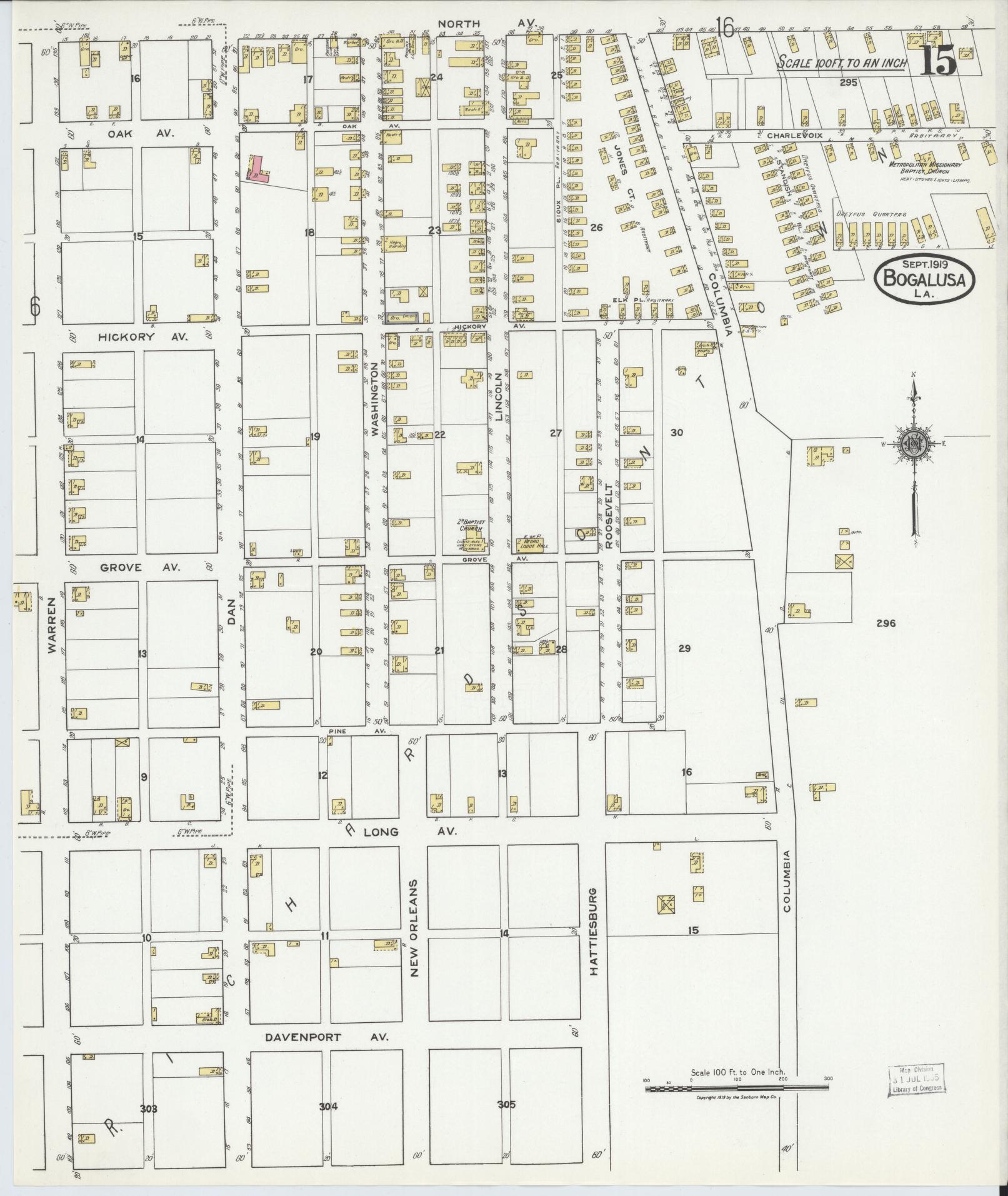 Sanborn Fire Insurance Map from Bogalusa, Washington Parish, Louisiana (1919), Sheet #0015 - Historic Sanborn Fire Insurance Map Print, vintage old map wall art, antique decor, genealogy gift, Louisiana Louisiana map
