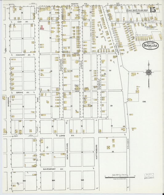 Sanborn Fire Insurance Map from Bogalusa, Washington Parish, Louisiana (1919), Sheet #0015 - Historic Sanborn Fire Insurance Map Print, vintage old map wall art, antique decor, genealogy gift, Louisiana Louisiana map